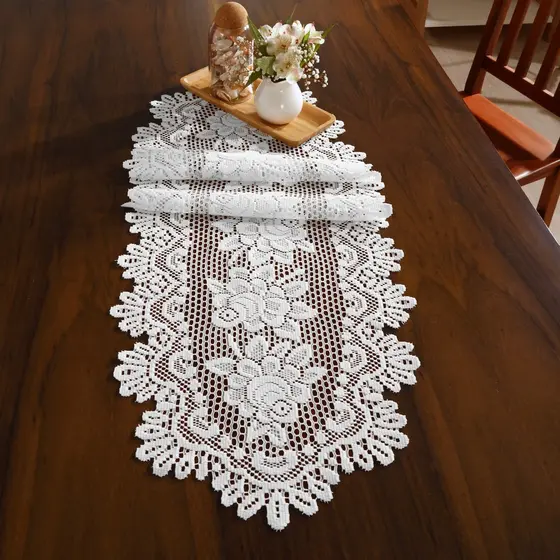 Trilho Caminho Mesa Renda Oval 40cm x 1,25m Branca