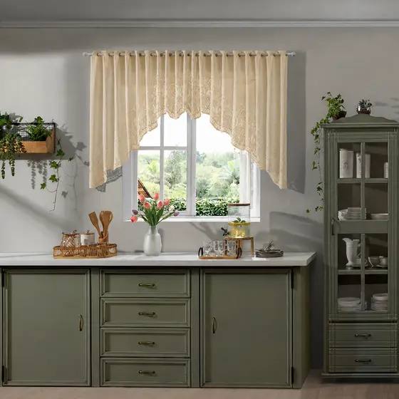 Cortina Renda Cascata Tulipinha Floral 3m x 1m Bege Moderna Elegante Casa Chique