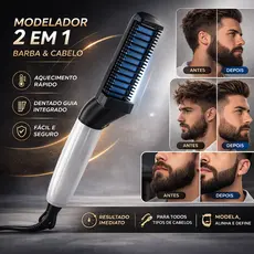 Pente Alisador de Barba e  Cabelo Elétrico Escova Alisadora  Portátil Masculino