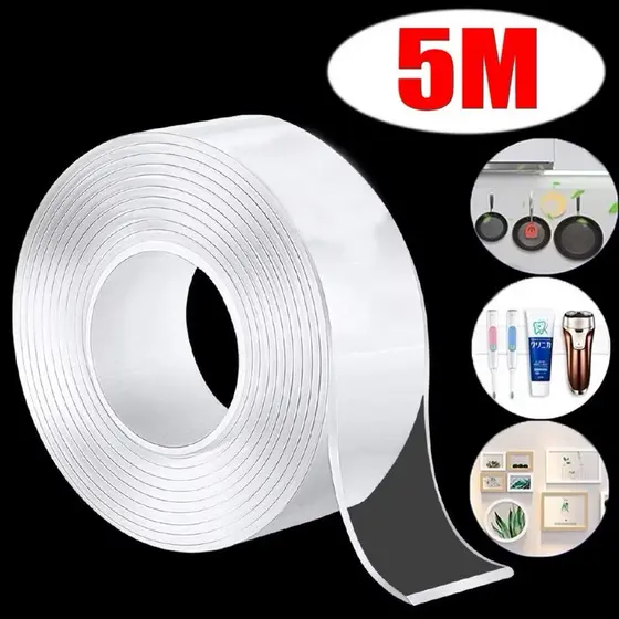 Fita 5M Dupla Face Extra Forte Transparente NanoGel Silicone Mágica Autocolante Parede
