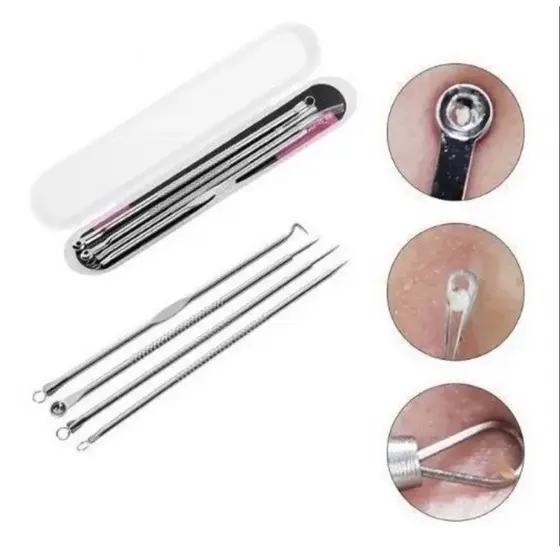 Extrator Cravos Espinhas Com 4 Peças Removedor de Acne Kit pinça De Inox