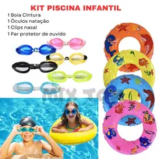 Kit Boia Cintura Infantil + Óculos Natação Piscina Clips Nasal e Protetor Auricular