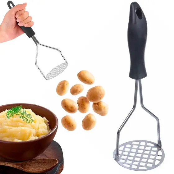 Amassador Espremedor Batatas Legumes Feijão Aço Inox Cabo De Plástico