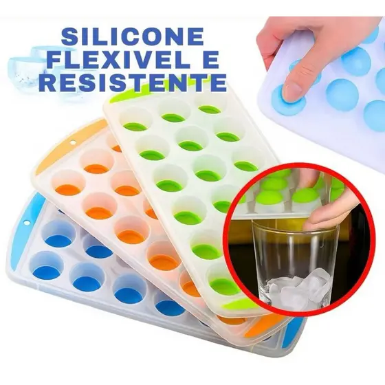 Forma de Gelo Silicone 18 Cubos Redondo Fundo Flexível Multiuso Universal