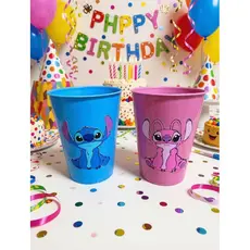 Kit 10 Copo Stitch Personalizado 300ml Lembrancinha Aniversário Infantil Menino e Menina | Kit Festa Stitch Rosa e Azul