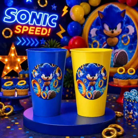 kit copos Sonic 300ml – Kit Festa Infantil | Lembrancinha Aniversário | Personalizado infantil festa NAO COLOCAMOS NOME