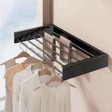 Varal de Parede Retrátil 80cm Dobrável Alumínio Resistente Lavanderia Apartamento Pequeno