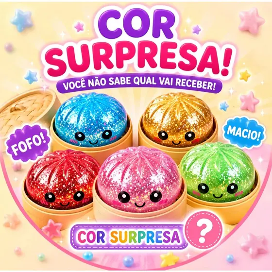 Squishy Bolinho Baozi Grande 8,5 CM Glitter Caixa Misteriosa Antiestresse Sensorial Kawaii Presente Criativo Fidget