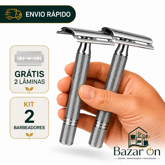 Kit 2 Barbeador Metal Aço Inox Retro Antigo Lamina De Barbear Navalha Barbearia Qualidade