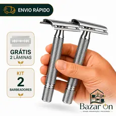 Kit 2 Barbeador Metal Aço Inox Retro Antigo Lamina De Barbear Navalha Barbearia Qualidade