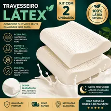 2x Unidades Travesseiro 100% Látex Natural Premium Ortopédico Antialérgico Antiácaro Ergonômico com 2 Capas Removíveis