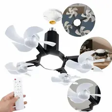 Ventilador Bivolt Teto Lustre LED 3 Temperaturas E27 Silencioso Controle Remoto 4 Mini Hélices Integradas Drone.