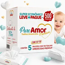 Caixa Lenços Umedecidos Puro Amor - Com Tampa Flip-top - 500un
