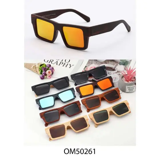 50261 Óculos de Sol Masculino Quadrado Madeira Bambu Clássico