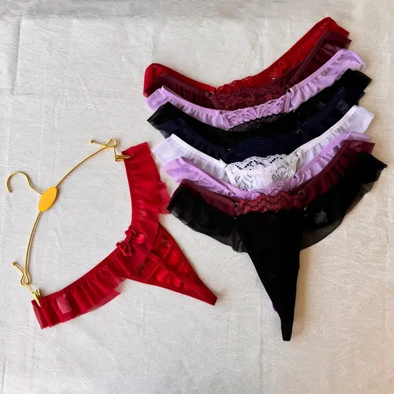 Kit 10 Tangas Calcinhas Fio em Tule e Renda com Lacinhos