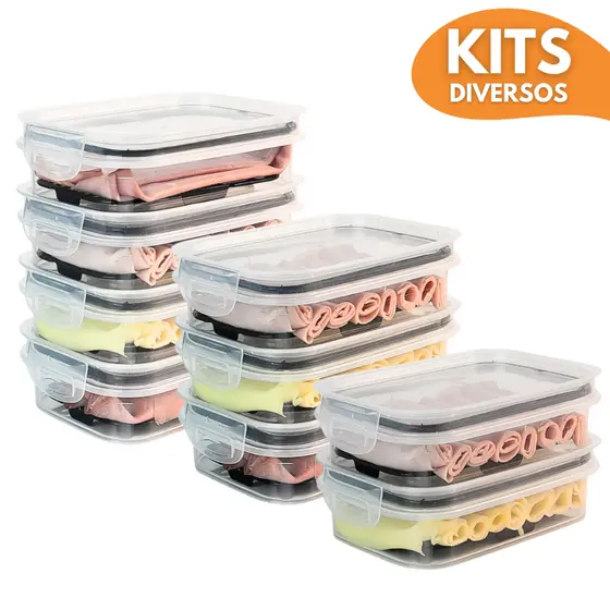 Porta Frios Tampa Hermética 500ml Kits Diversos de 2 a 4 Peças Borracha Para vedação Queijo Presunto
