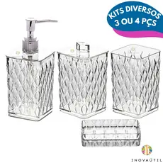 Kit Banheiro Lavabo Porta Sabonete Porta Escova de Dente Porta Cotonete ou Algodão Glamour Cristal