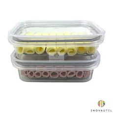 Kit 2 Potes Porta Frios de Geladeira Queijo e Presunto Hermético Vedação Emborrachada Empilhável 500ml