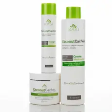 Kit Completo Coconut Cachos Kasi | Shampoo + Máscara + Creme para Cachos | Hidratação e Definição