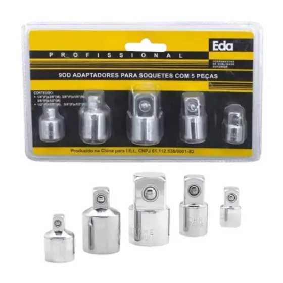Jogo Kit Adaptador Soquete Catraca 5 Peças 1/4 3/8 1/2 3/4