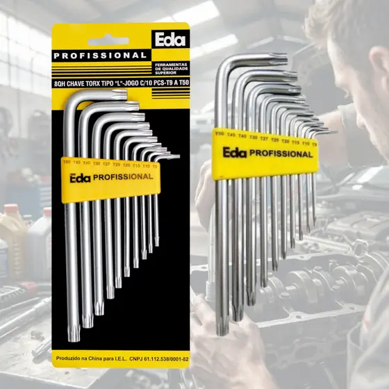 Chave Torx "L" com 10 Peças T-9 A T-50