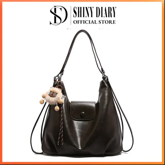 Shinydiary Bolsa Feminina Pequena de Ombro Impermeável com Pingente, Tiracolo de Couro para Trabalho e Festas
