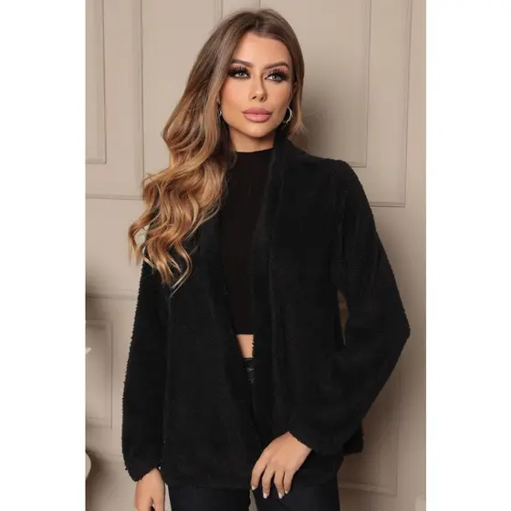Casaco Feminino Teddy Lanzinha Pelúcia Aconchegante Inverno Quente Grosso Macio Confortável Casual