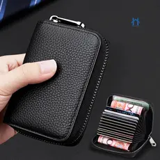 Bolsa Feminina Porta Cartões com Zíper Multi-slot Couro Colorido
