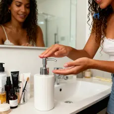 Frasco Porta Sabonete Liquido 350ml Ceramica Branca Redondo Válvula Prata para Banheiro