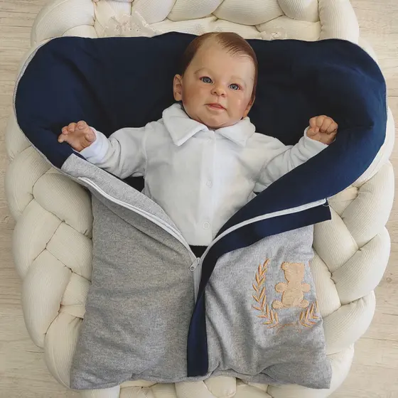 Porta Bebê Saco de Dormir Avulso Bebê Dupla Face Ursinho Vermelho com Marinho/Mescla com Marinho