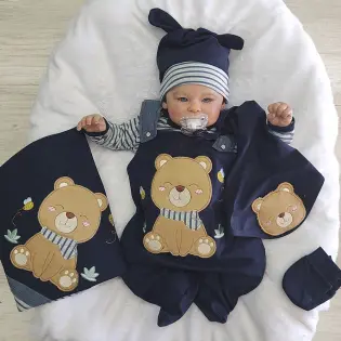 Saída de Maternidade Sonho Meu Bebê Menino com Bordado Amigo Urso
