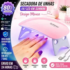 Secadora de Unhas UV/LED 6W Rosa Mini Portátil USB Design Mouse Rápida para Gel