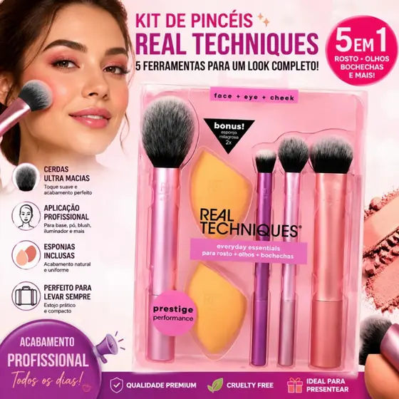 Novo Conjunto De Pincéis De Maquiagem Beleza Esponja Puff Real Makeup Brush Set 6pcs pincel não tem letra.