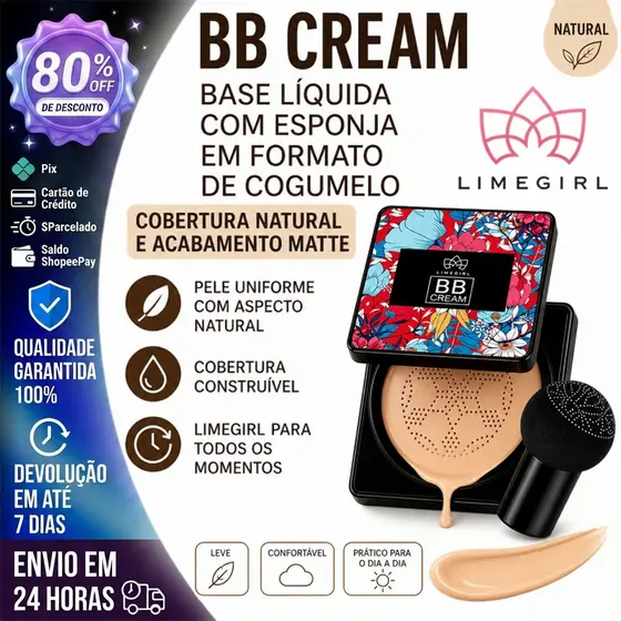 BB Cream/Base/Corretivo Base Líquida com Esponja com Formato de Cogumelo ou Base Matte Bisnaga / reme Clareador NATURAL