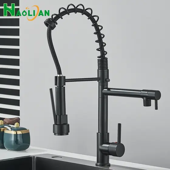 Torneira Gourmet Cozinha Monocomando Premium Preto Móvel Misturador Mono Comando com Spray Articulado