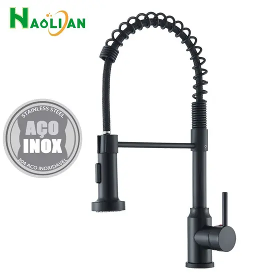Torneira Misturador Para Pia de Cozinha Monocomando Com Tubo Mola 304 Inox Gourmet Spray Mola
