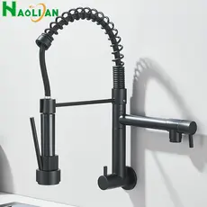 Torneira De Cozinha Preta, Água Fria Única, Bicos Duplos, Torneira De Cozinha, Montado Na Parede, Guindaste De Bocal Abs