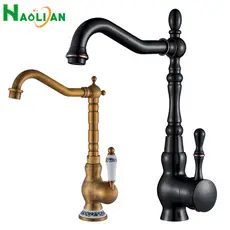 Torneira De Cozinha De Latão Antigo Torneira Misturadora Quente E Fria Único Furo Para Banheiro Alça De Porcelana