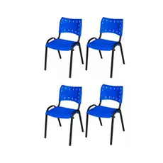 Kit 4 Cadeiras Iso Base Preto Escola Igreja Faculdade Escritório Lanchonetes Bares Restaurantes Sorveterias