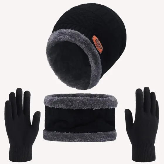 Touca de Frio Forrada + Gola Forrada + Luva normal - Masculina e Feminina Kit Inverno