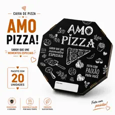 Caixa De Pizza Oitavada 35cm - Tematica Amo Pizza - 20 Unidades