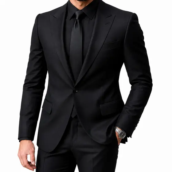 Costume Poliviscose Slim Italiano Masculino All Black - Model Premium Deluxe