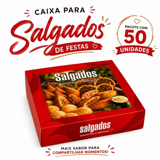 Caixa De Salgados Personalizada - Embalagem Tamanhos P e M - 50 Unidades
