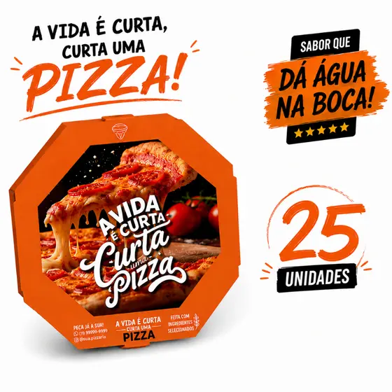 CAIXA DE PIZZA OITAVADA PERSONALIZADA CURTA PIZZA 35CM - Kit25 UNI DELIVERY IFOOD
