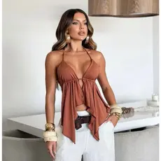 Blusa Cortininha Frente única Malibu Bata babado costas nuas tendência moda Cropped