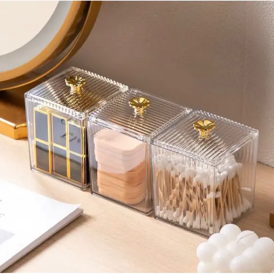 Porta Algodão Cotonetes Organizador Multiuso com Tampa Acrílico Pote Organizador de Microbrush Escovinhas Potinho no