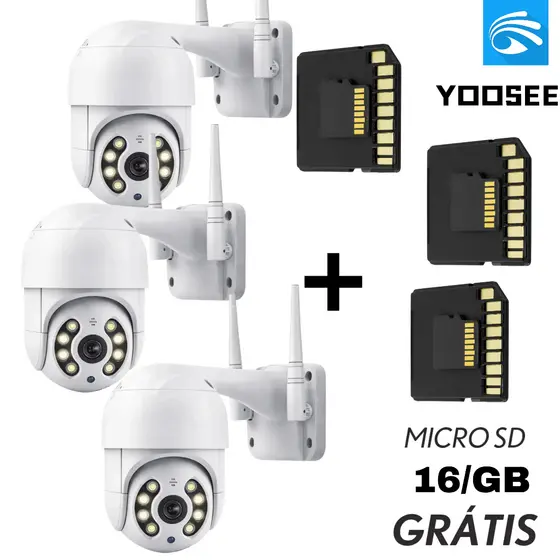 Kit 3 Câmeras Segurança yoosee Externa Full HD Celular + 3 SD 16GB