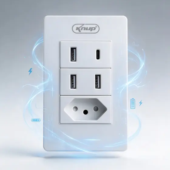 Placa Tomada Inteligente de Parede Knup 10A com USB e Tipo C Inmetro Bivolt