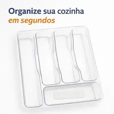 Organizador de Talheres para Gaveta 32x26cm Acrílico Transparente 5 Divisórias Porta Talher Cozinha Resistente