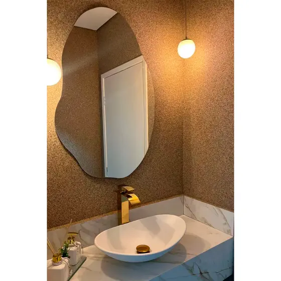 Espelho Orgânico Grande Corpo Inteiro para Banheiro Sala Quarto 90x60 e 70x58 com Suporte